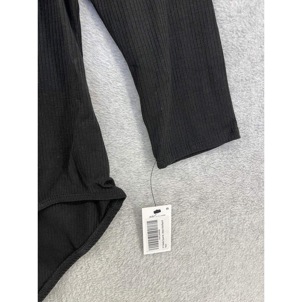 NY Collection Women's Bodysuit Ribbed 3/4 Sleeve Solid Black Medium - Picture 10 of 13